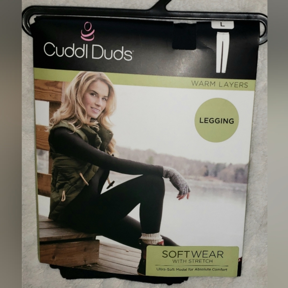 L Cuddleduds Leggings SoftWear High Waist Black Lightweight Warm Base Layer  NWT